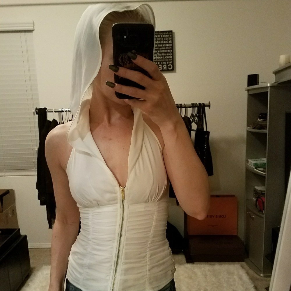 Bebe gold front zip up blouse with hood